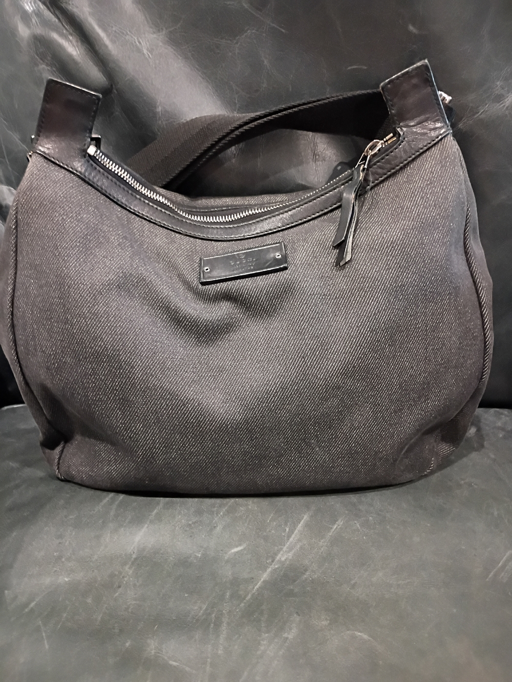 Gucci Black Canvas Hobo Shoulder Bag with Silver Hardware - Picture 4 of 13